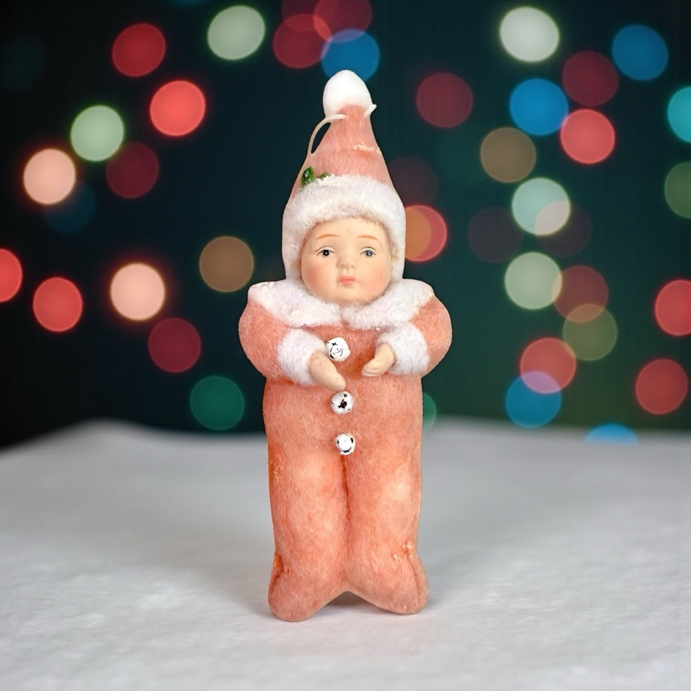 Vintage 7" Porcelain Face & Hands Pink Pajamas Christmas Ornament